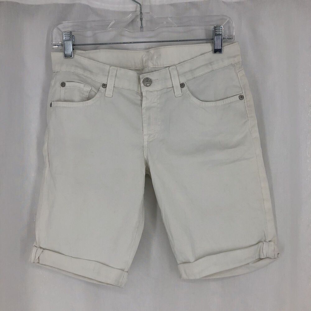 7 For All Mankind Cuffed Bermuda 9” White 5 Pocket Chino Shorts AU8071920 Sz 27